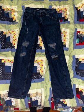 Old Navy Men's Dark Blue Ripped Relaxed Jeans